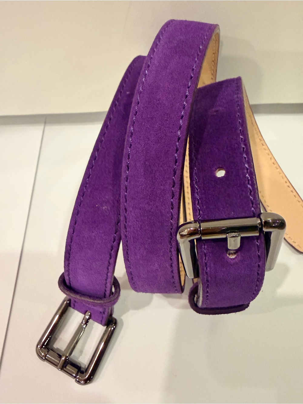 Kenneth Cole Purple Suede Genuine Leather Belt Silver Buckle Size L